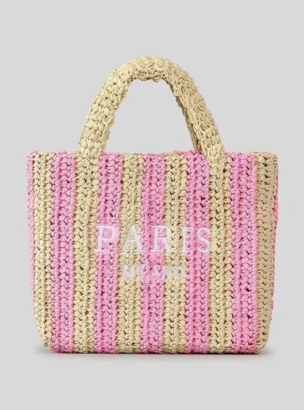 KissICON Bz-917-2 Colorful Striped Hand-woven Letter Embroidery Handbag