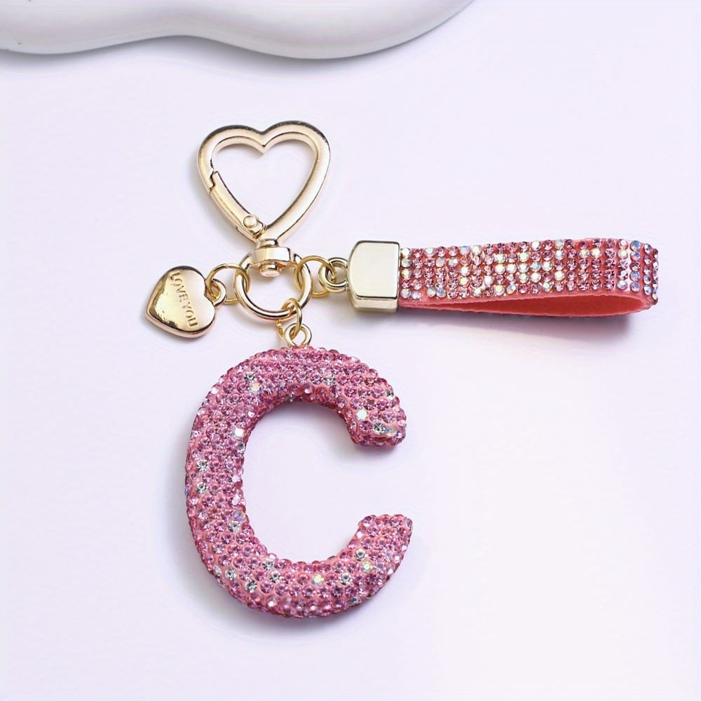 KissICON C Sparkling Pink  White Initial PVC Keychain Gift