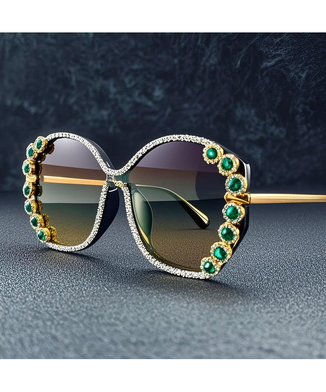 jkthpu-45 C1 Green Sparkling Rhinestone Geometric Fashion Glasses for Parties