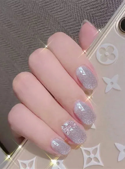 KissICON C151 White French Press On Nails 3D Bowknot Full