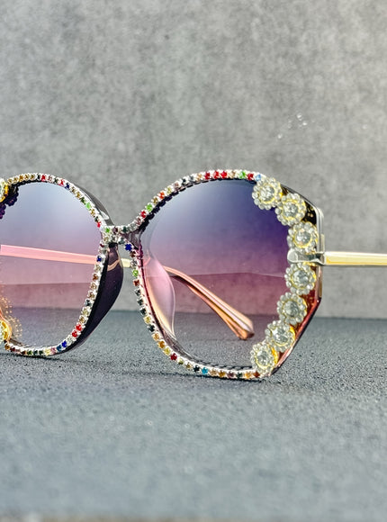 jkthpu-45 C2 Purple Sparkling Rhinestone Geometric Fashion Glasses for Parties