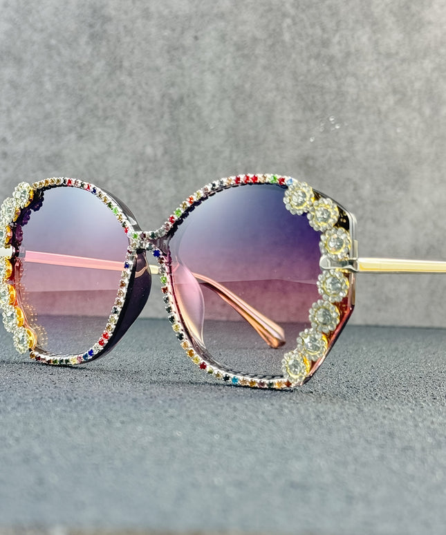 jkthpu-45 C2 Purple Sparkling Rhinestone Geometric Fashion Glasses for Parties