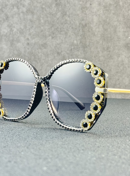 jkthpu-45 C4 Black Sparkling Rhinestone Geometric Fashion Glasses for Parties