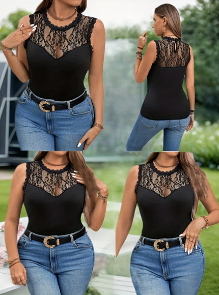 Plus Size Lace Trim Sleeveless Tank Top – Black & White