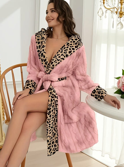 1pc, long-haired striped leopard print hemmed contrasting color