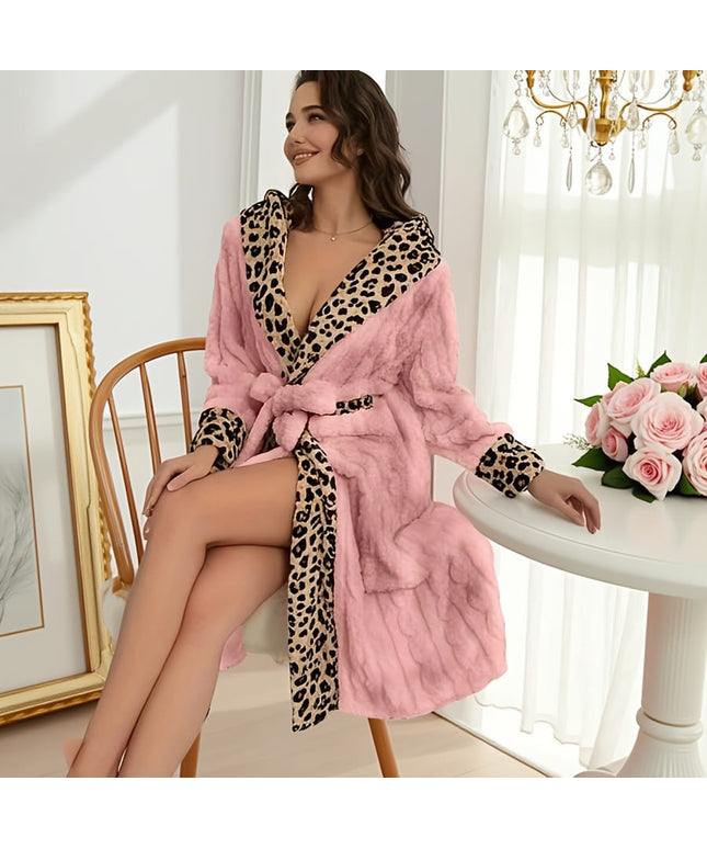 1pc, long-haired striped leopard print hemmed contrasting color