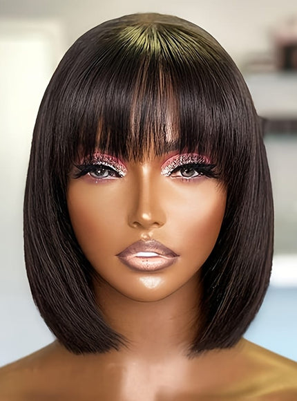Kissicon Human Hair Bob Wig Bangs