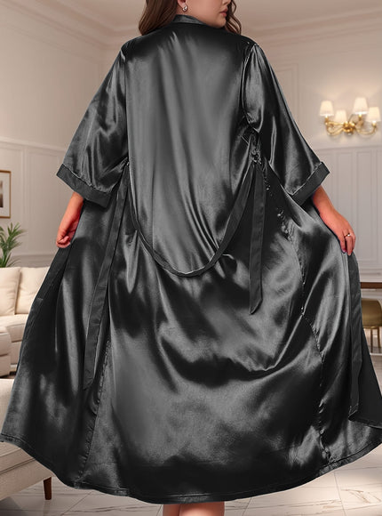 Plus Size Women'S Elegant Satin Robe - Long