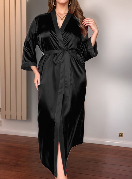Plus Size Women'S Elegant Satin Robe - Long