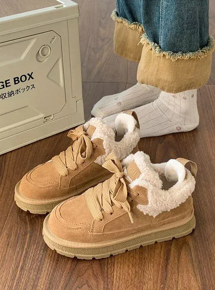 KissICON Camel / 35 Winter New Style Womens Retro Lace-up Round Toe