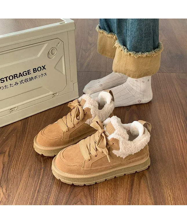 KissICON Camel / 35 Winter New Style Womens Retro Lace-up Round Toe
