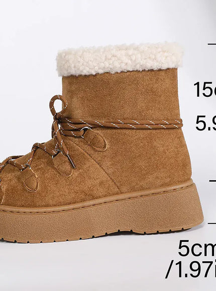 KissICON camel / 36 Korean Thick Bottom Women's Snow Boots Lace Up