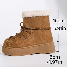 KissICON camel / 36 Korean Thick Bottom Women's Snow Boots Lace Up
