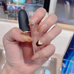 KissICON Camel color KissIcon 24 Pc Short Coffin Nails Pink Press