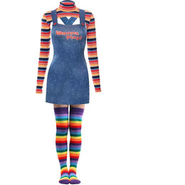 KissICON camel / L / halloween costume Halloween Costumes for Women Scary Nightmare Killer Doll Wanna Play Movie Character Chucky Doll Costume With Stockings