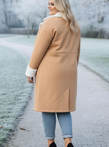 KissICON Camel Shearling-Lined Winter Coat – Plus Size Warmth & Style