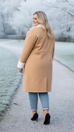 KissICON Camel Shearling-Lined Winter Coat – Plus Size Warmth & Style