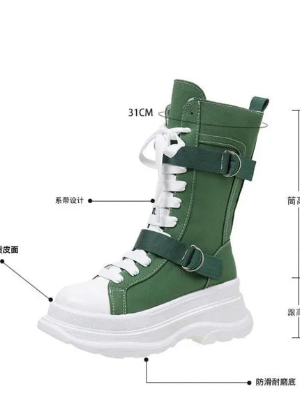KissICON Canvas Chunky Platform Women's Boots Lace-Up Side Zipper