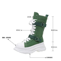KissICON Canvas Chunky Platform Women's Boots Lace-Up Side Zipper