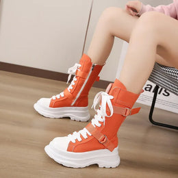KissICON Canvas Chunky Platform Women's Boots Lace-Up Side Zipper