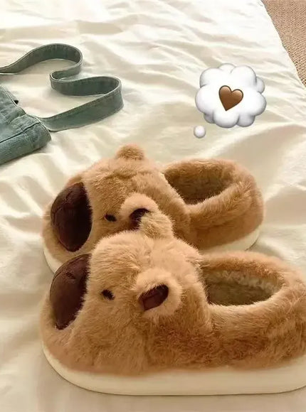 KissICON Capybara Slippers Women Winter One Word Cotton Cartoon