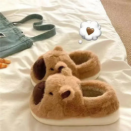 KissICON Capybara Slippers Women Winter One Word Cotton Cartoon