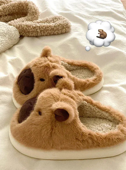 KissICON Capybara Slippers Women Winter One Word Cotton Cartoon
