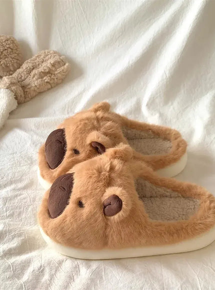 KissICON Capybara Slippers Women Winter One Word Cotton Cartoon