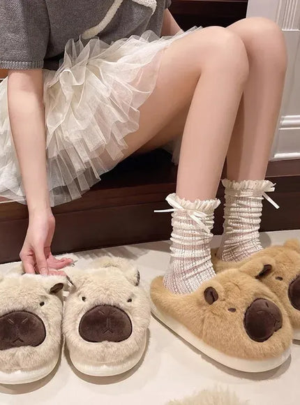 KissICON Capybara Slippers Women Winter One Word Cotton Cartoon