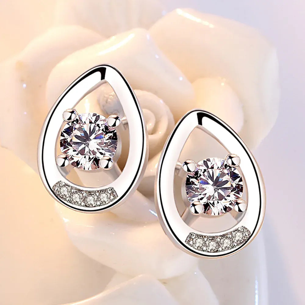 KissICON carefully selected 13 Drop Earrings Women Engagement Party Exquisite Ear Accessories Fashion Jewelry Temperament Sweet Pink Pear Cubic Zirconia