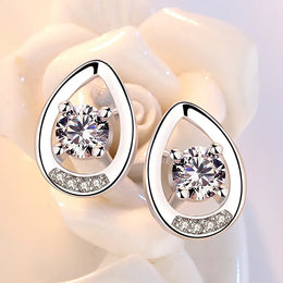 KissICON carefully selected 13 Drop Earrings Women Engagement Party Exquisite Ear Accessories Fashion Jewelry Temperament Sweet Pink Pear Cubic Zirconia