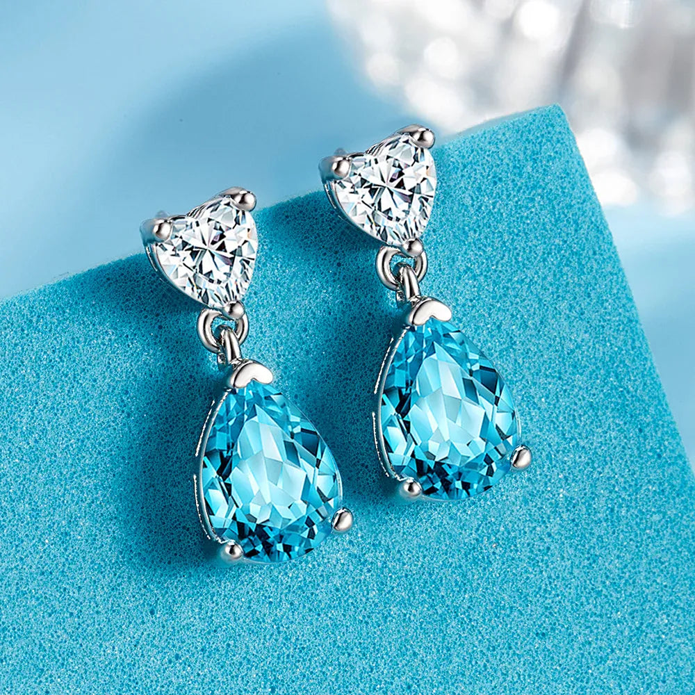 KissICON carefully selected 17 Drop Earrings Women Engagement Party Exquisite Ear Accessories Fashion Jewelry Temperament Sweet Pink Pear Cubic Zirconia