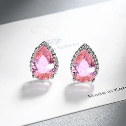 KissICON carefully selected 46 Drop Earrings Women Engagement Party Exquisite Ear Accessories Fashion Jewelry Temperament Sweet Pink Pear Cubic Zirconia