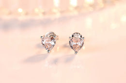 KissICON carefully selected 8 Drop Earrings Women Engagement Party Exquisite Ear Accessories Fashion Jewelry Temperament Sweet Pink Pear Cubic Zirconia
