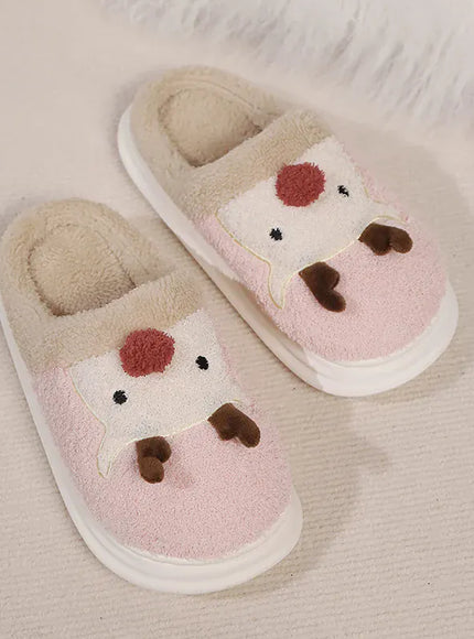 KissICON Cartoon Christmas Elk Fluffy Slippers Women Winter Warm