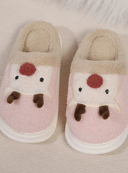 KissICON Cartoon Christmas Elk Fluffy Slippers Women Winter Warm