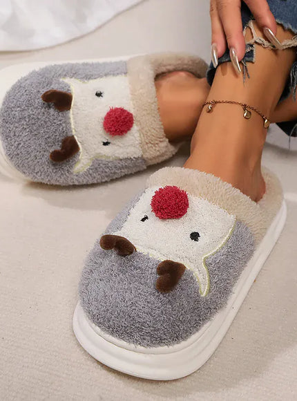 KissICON Cartoon Christmas Elk Fluffy Slippers Women Winter Warm