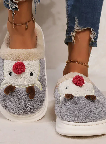 KissICON Cartoon Christmas Elk Fluffy Slippers Women Winter Warm