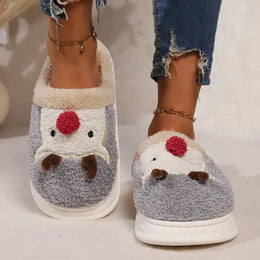 KissICON Cartoon Christmas Elk Fluffy Slippers Women Winter Warm