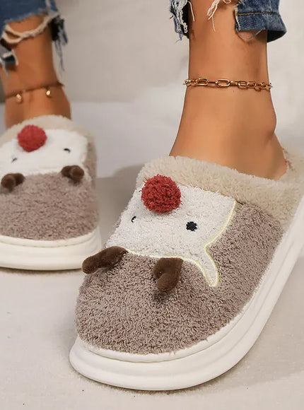 KissICON Cartoon Christmas Elk Fluffy Slippers Women Winter Warm
