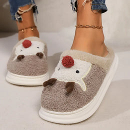 KissICON Cartoon Christmas Elk Fluffy Slippers Women Winter Warm