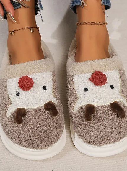 KissICON Cartoon Christmas Elk Fluffy Slippers Women Winter Warm