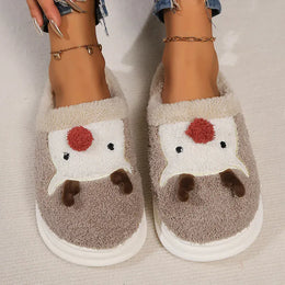 KissICON Cartoon Christmas Elk Fluffy Slippers Women Winter Warm
