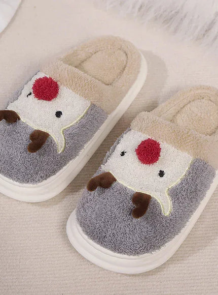 KissICON Cartoon Christmas Elk Fluffy Slippers Women Winter Warm