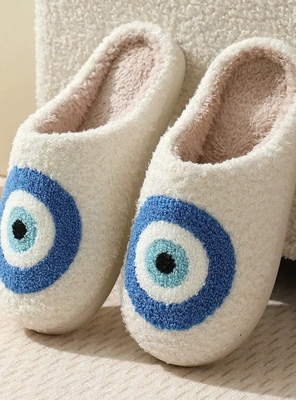 KissICON Cartoon Eyes Cotton Slippers for Women Soft Soles