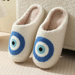 KissICON Cartoon Eyes Cotton Slippers for Women Soft Soles