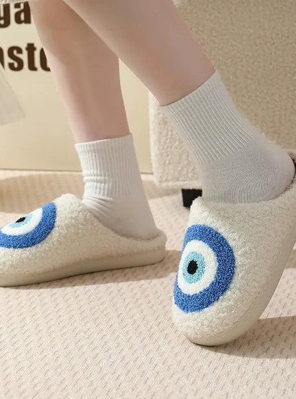 KissICON Cartoon Eyes Cotton Slippers for Women Soft Soles