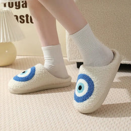 KissICON Cartoon Eyes Cotton Slippers for Women Soft Soles