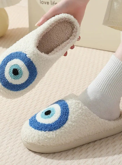 KissICON Cartoon Eyes Cotton Slippers for Women Soft Soles