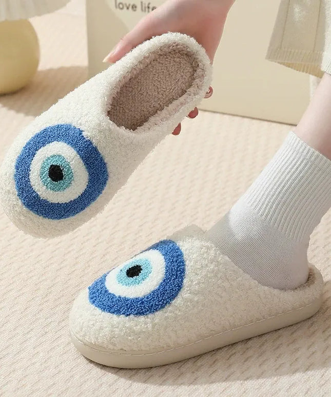 KissICON Cartoon Eyes Cotton Slippers for Women Soft Soles